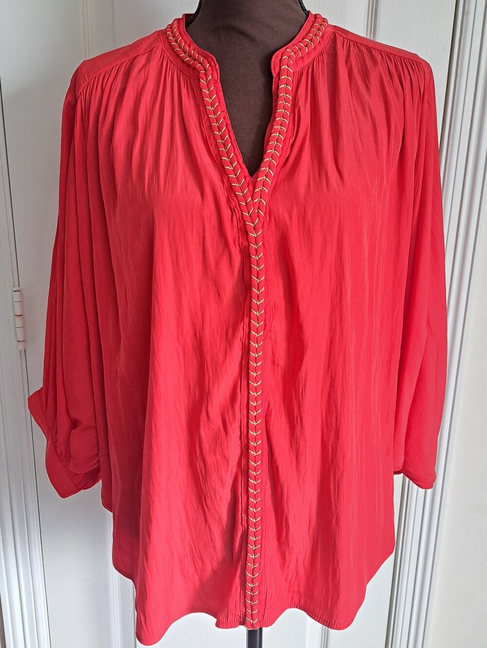 Chico's Coral Red Braided Batwing Blouse Size 2/12
